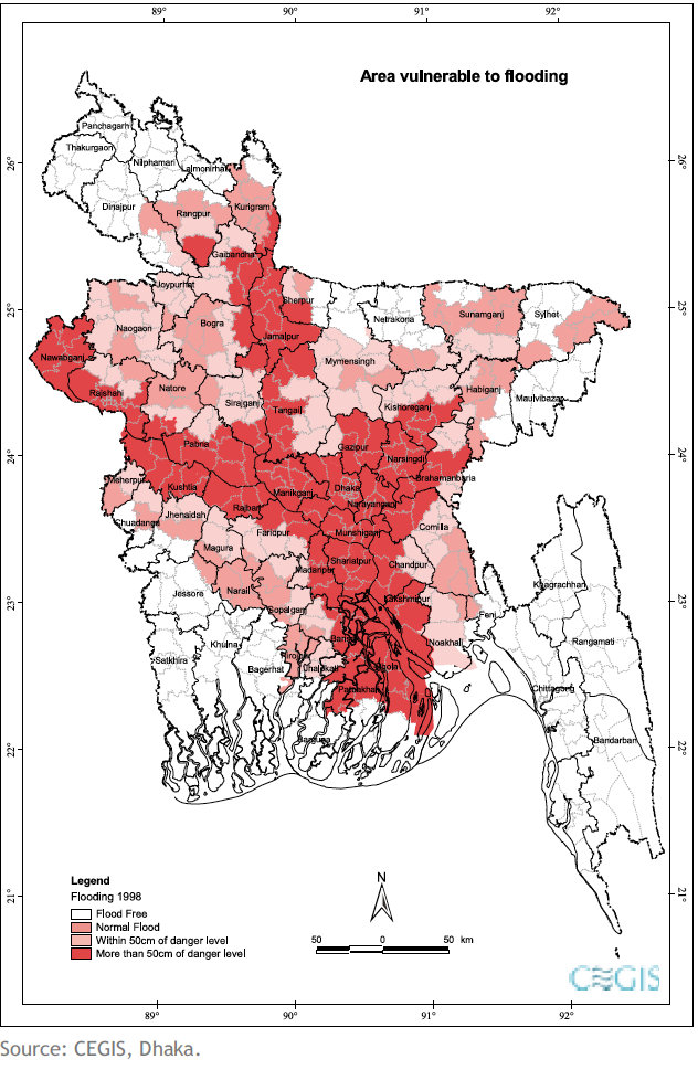 Map 2. Areas vulnerable to flooding