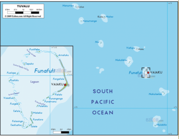 Map showing location of Tuvalu