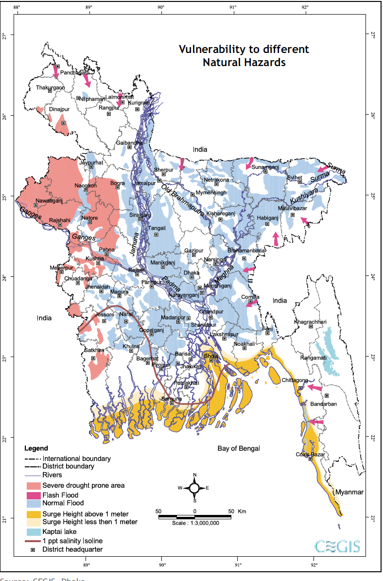 Map 1. Areas affected by different types of climate-related disaster